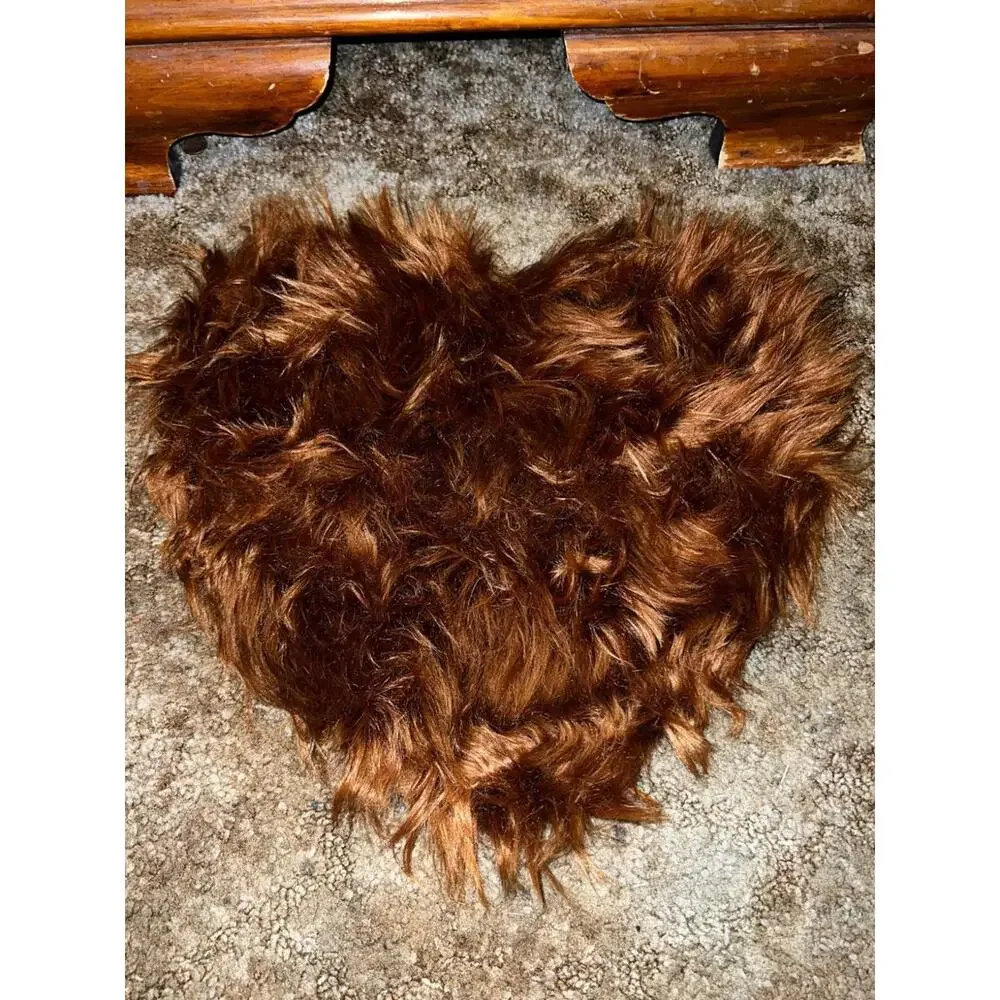 BROWN Heart Shaped Pink Dog Rug Bath Mat NWT Faux Fur Fluffy Cat Bed Cute Decor